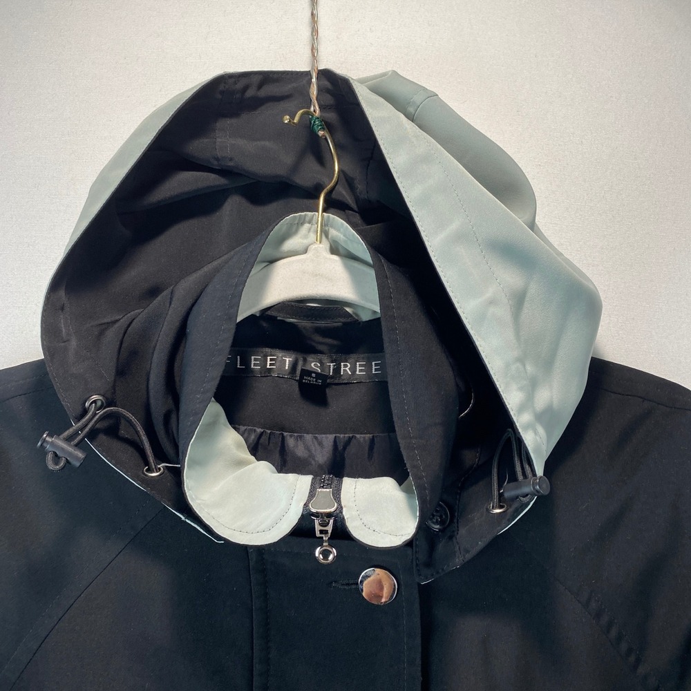 Fleet Street Hooded Rain Jacket Parka Women Size S Black Lightweight Zip Snap - Picture 3 of 12